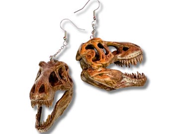 Realistic Dinosaur Skull Earrings 3D-Printed T-Rex Rave Jewelry All Colors