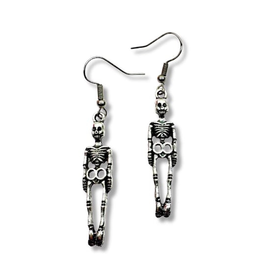 Small Silver Skeleton Earrings Lightweight Charm Jewelry