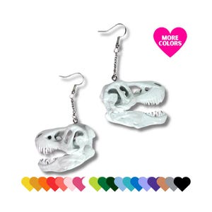 Dinosaur Skull Earrings 3D-Printed, All Colors Handmade Chain Dangle Painted Rave