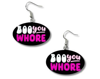 Pendientes Boo You Wh*re con llavero impreso en 3D, joyería magnética, nostalgia de los años 2000