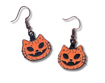 かぼちゃ猫のイヤリング、かわいいハロウィンイヤリング、猫の 