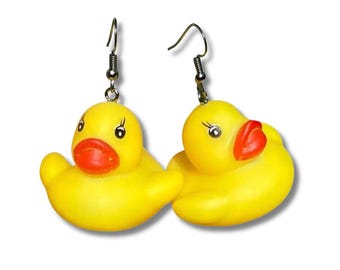 Rubber Duck Earrings Real Toy Jewelry Iconic Yellow Duck