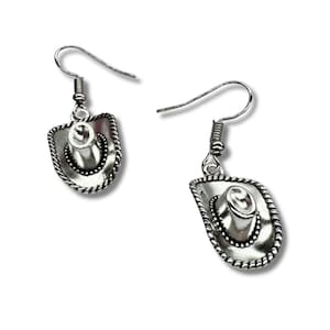 Tiny Silver Cowboy Hat Charm Earrings Western Jewelry