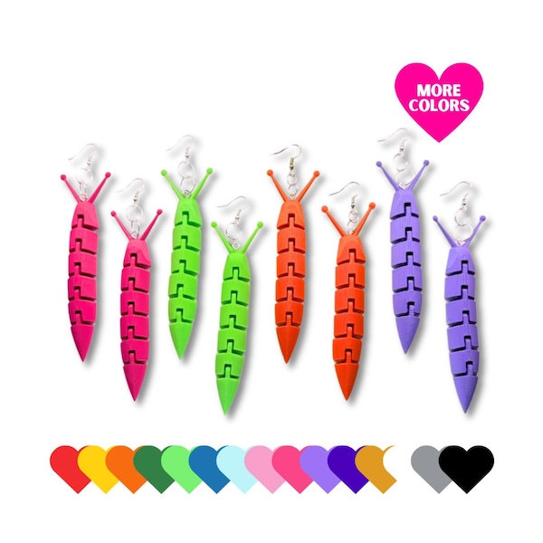 Wiggling Slug Earrings 3D Printed Fidget Toy Jewelry