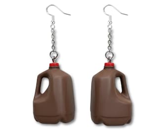 3D Printed Chocolate Milk Jug Earrings, Funny Miniature Jewelry Grocery Store Chic
