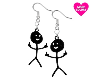 Middle Finger Stick Figure Earrings 3D Printed Jewelry