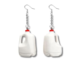 3D Printed Milk Jug Earrings, Funny Miniature Jewelry Grocery Store Chic