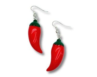 Red Chili Pepper Earrings Lightweight Handpainted Charm Jewelry