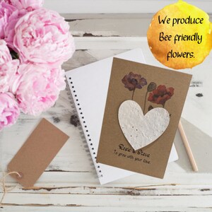 Biglietto di amicizia seminato, fiori adatti alle ape, riutilizzabili, amore, personalizzazione, regalo, Papavero, Basilico, Respiro del bambino, Dolce Alyssum.
