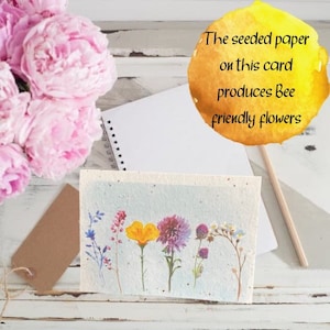 Cartes à graines, notes, fleurs adaptées aux abeilles, correspondance, écriture, cartes de remerciement, graines, aquarelles, recyclées, personnalisées.
