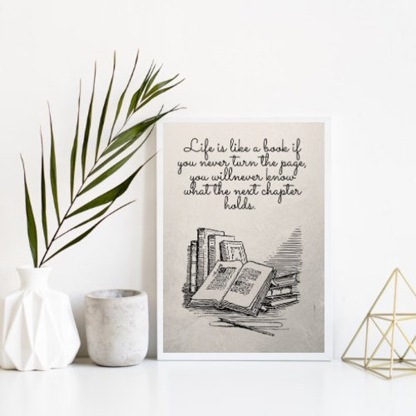 Life is like a book print, wall art, quotes, inspirational, Home decor, transparent, A4, A5 , card, download, framed unframed.