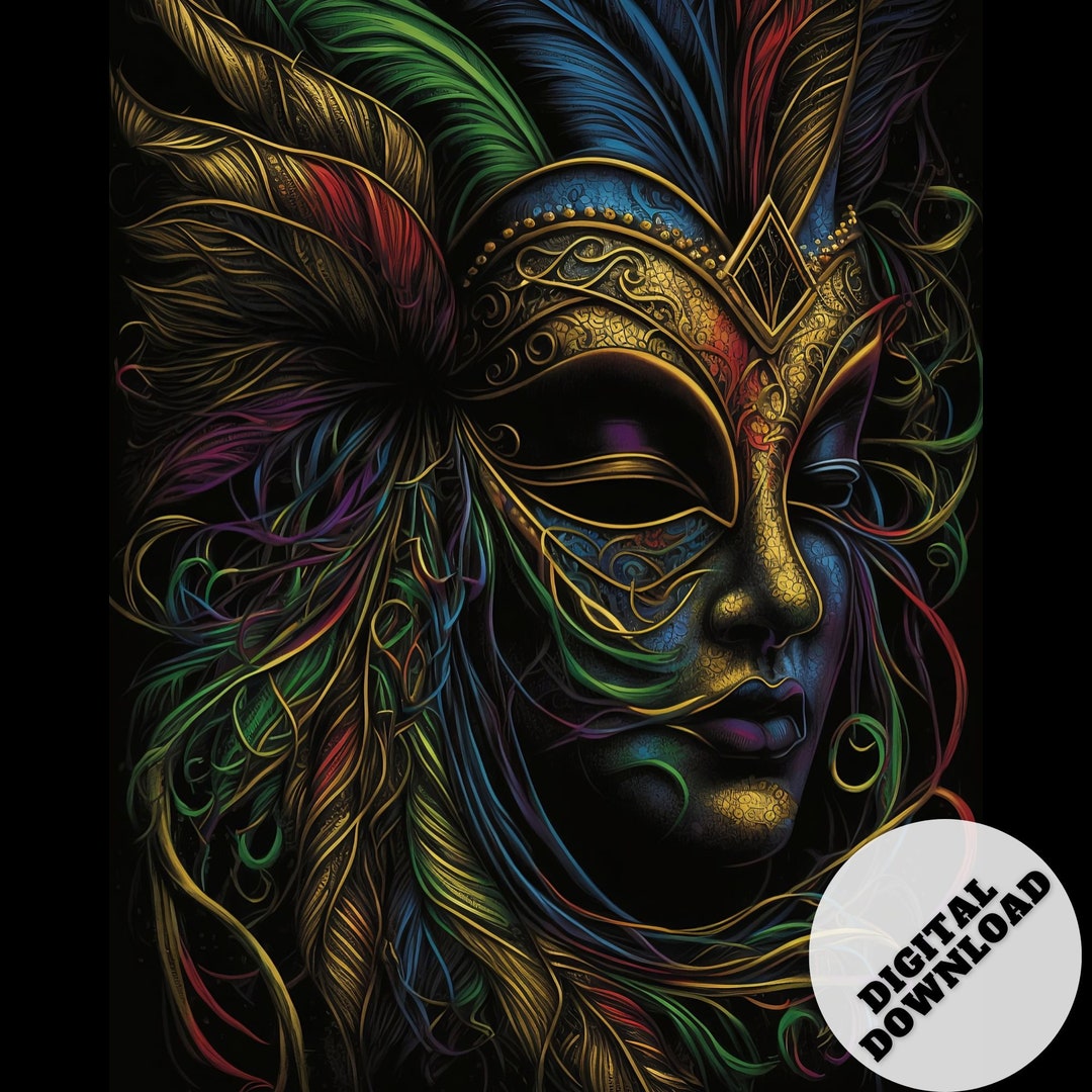 Masquerade Maiden Digital Art Prints of Elegant Mardi Gras Masks Etsy