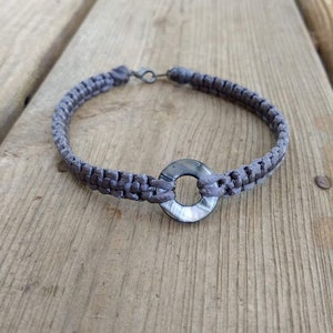 Macrame Gray anklet with washer ring