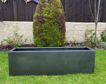 Extra Large Grey/Silver Aluminium Garden Planter Trough | Modern Metal Outdoor Planter | Contemporary Rustproof Garden Pot|  Planter Box