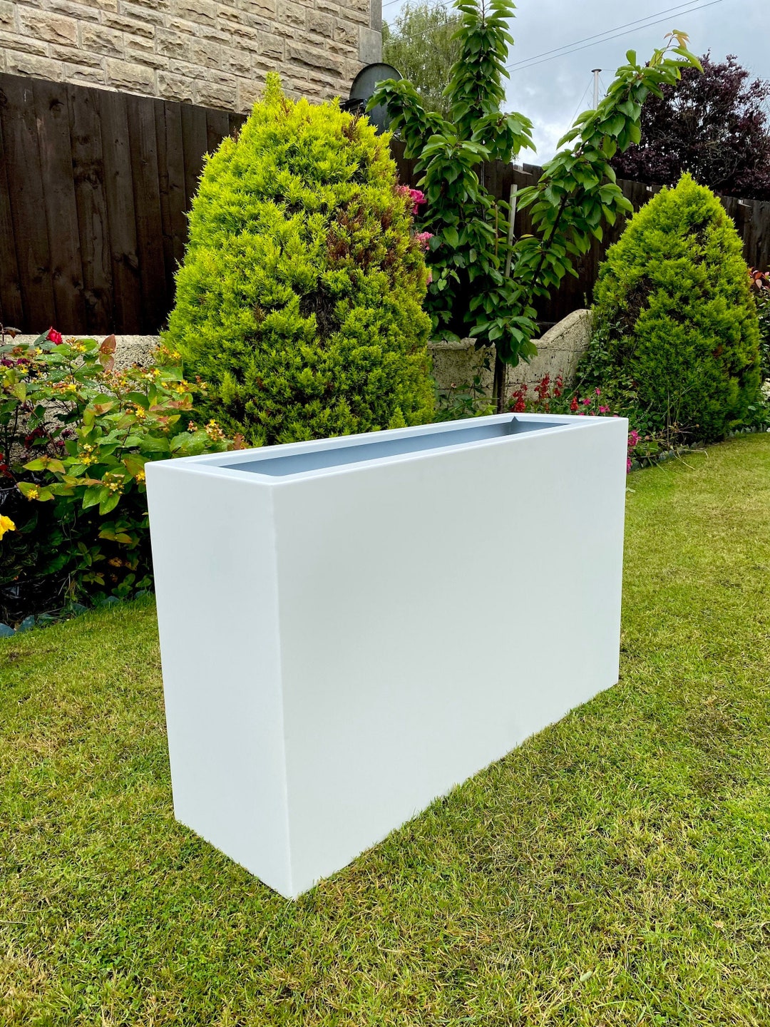 White Tall Aluminium Metal Outdoor Indoor Garden Planter Trough Large Etsy