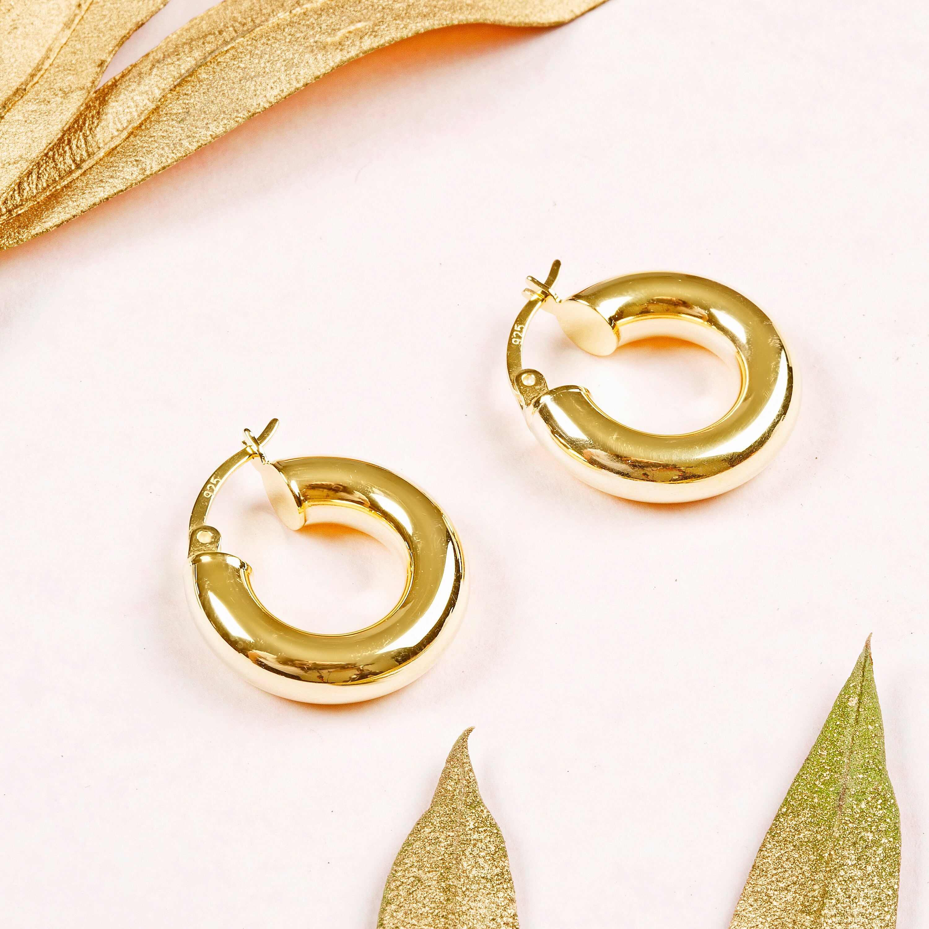 14K solid gold hoop earrings/ Thick 14 K gold hoop Etsy