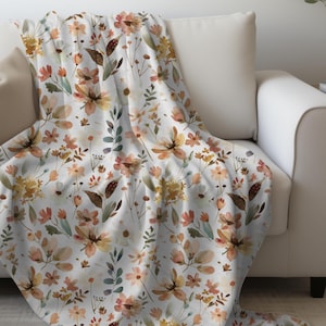 Cozy Fall Floral Blanket Cottagecore Throw Wildflower Flower Lover Gift Autumn Decor Snuggle