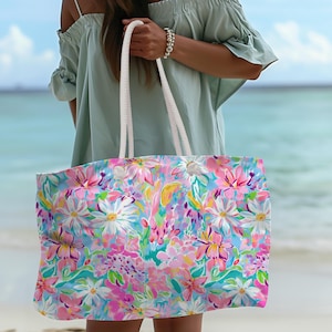 Reisen Sie übergroße Einkaufstasche Helle Adrette Blumenmuster Urlaub Pool Strand Tasche Geschenk für ihren Sommer Essentials Mädchen Reise Carryall Flitterwochen