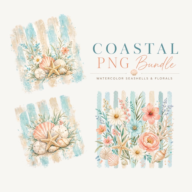 Coastal PNG Bundle, Beach Clipart PNG, Seashell Floral PNG, Summer ...