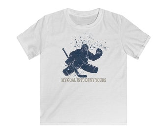 Goalie Shirt Kids Softstyle Tee, goalie t-shirt, hockey fan clothing, goaltender shirt, gift for hockey player, gift for hockey fan