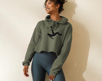 Soccer Crop Hoodie – Player Kicking Ball Graphic | Women’s Soccer Sweatshirt, Soccer Streetwear, Gift for Soccer Players