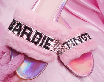 Pink Real Mink Fur Slides Slippers Sandals Comfy Personalized gift for her