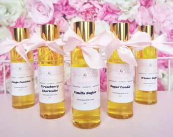 Scented Body Oils | Skin Moisturiser , Glowing Skin | Strawberry, Vanilla, Candy Floss, Marshmallow, Fruit Loops, Mango , | Pretty By Nikki