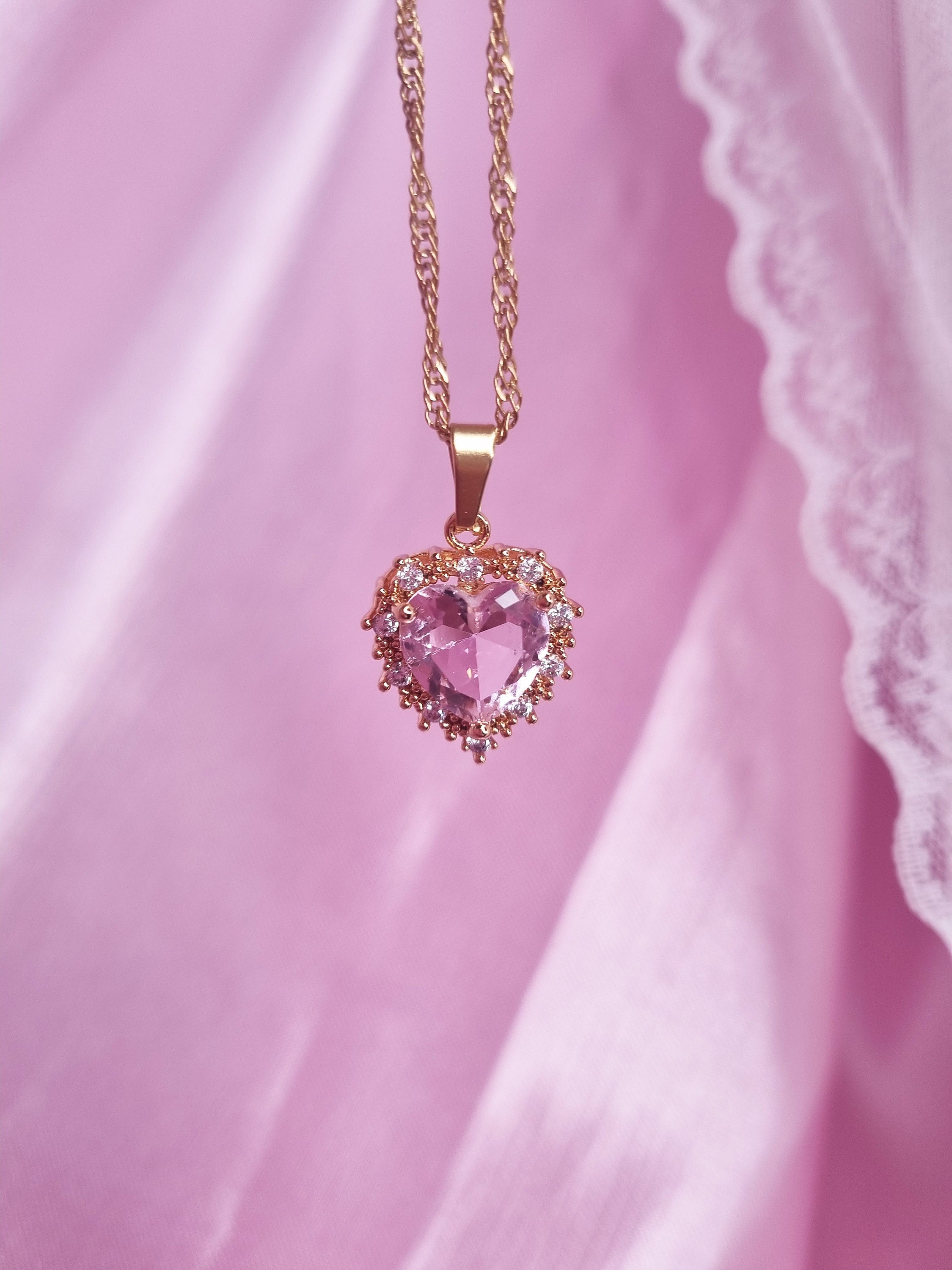 Pink Gem Heart Necklace – Deelish