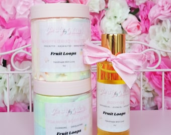 Fruit Loops Bodycare Set | Whipped Body Butter, Body Scrub, Body Oil, Gift for Her, Gift Set, Skincare Bundle, Christmas | Pretty By Nikki