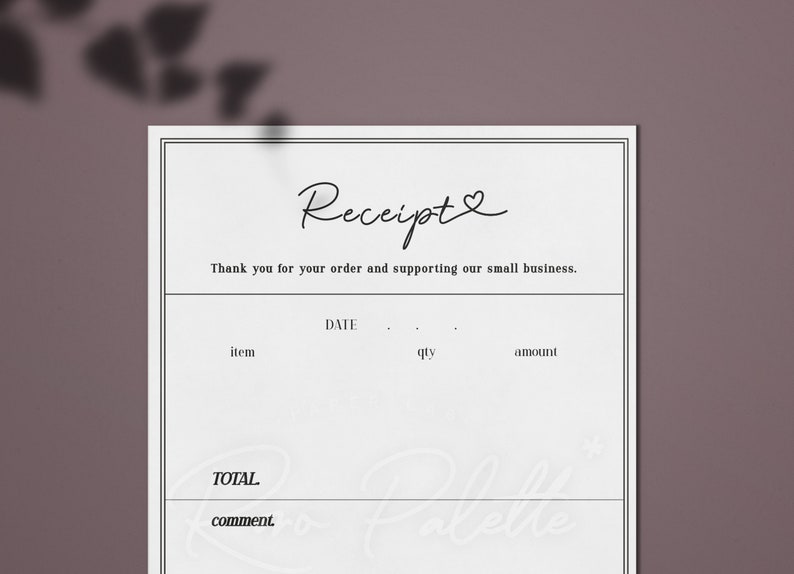 PRINTABLE Receipt Template Small Business Template Receipt Etsy