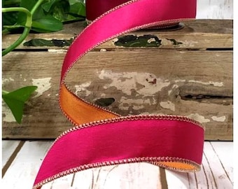 Designer ribbon taffeta double side hot pink/orange, 1 inch by 10 yards