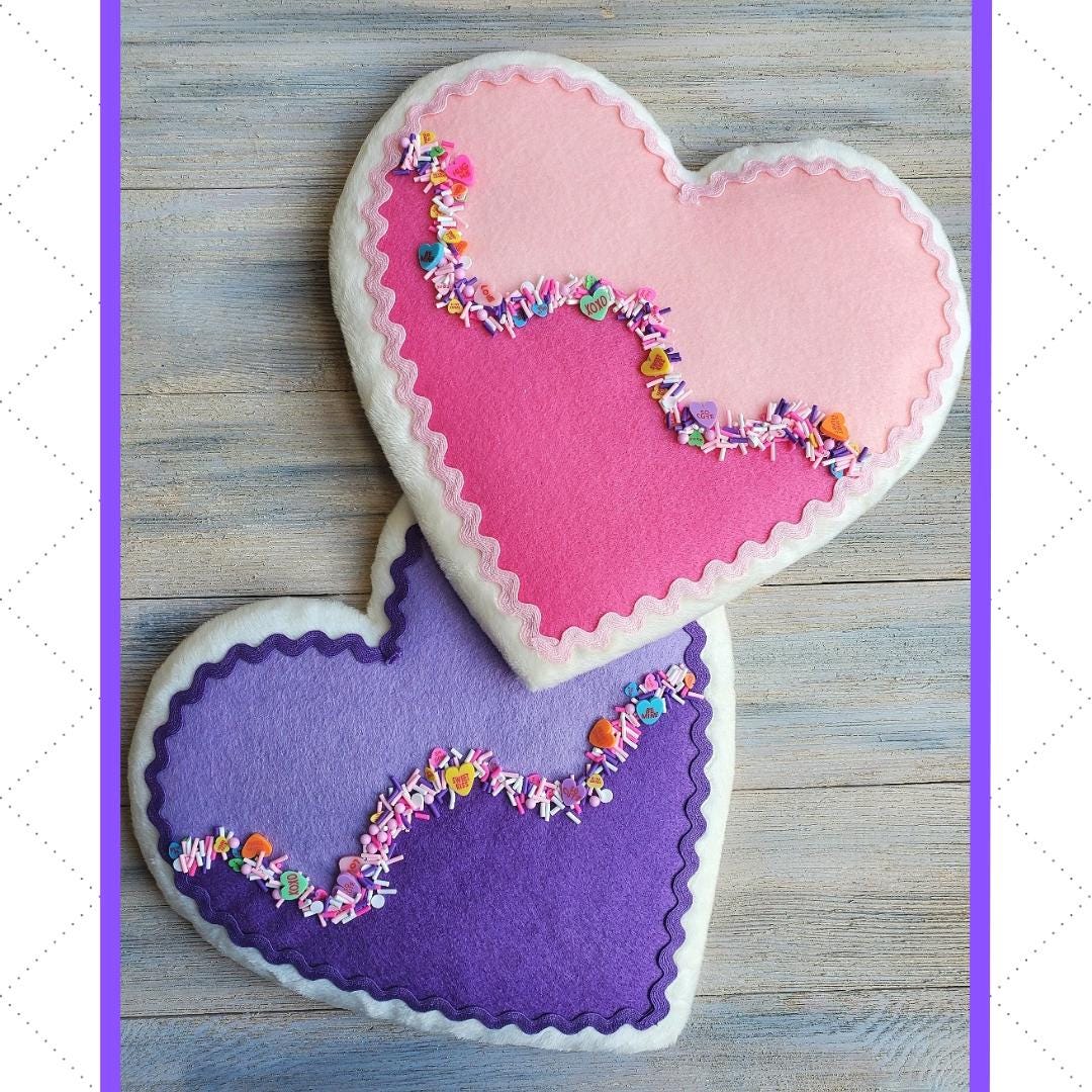 Felt Heart Sugar Cookie Wreath Attachment, Colorblock Squiggly Heart ...