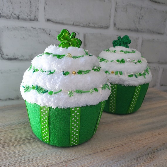 St. Patrick's Day fake cupcake, shamrock decor, cupcake wreath attachment