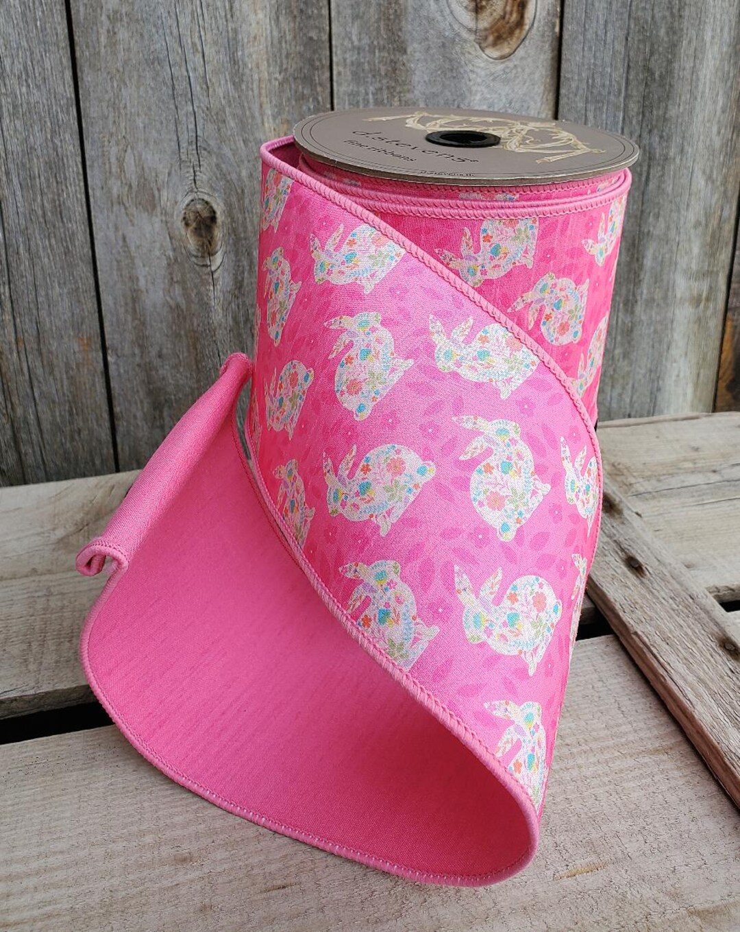 Designer Ribbon, Dupion Pink Easter Floral Rabbit, 4 Inches by 10 Yards ...
