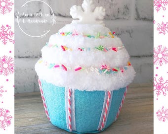 Christmas faux cupcake, peppermint candy land decor, Christmas fake bake wreath attachment, pastel Christmas