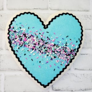 Large Halloween heart sugar cookie wreath attachment, felt faux cookie, aqua teal pink