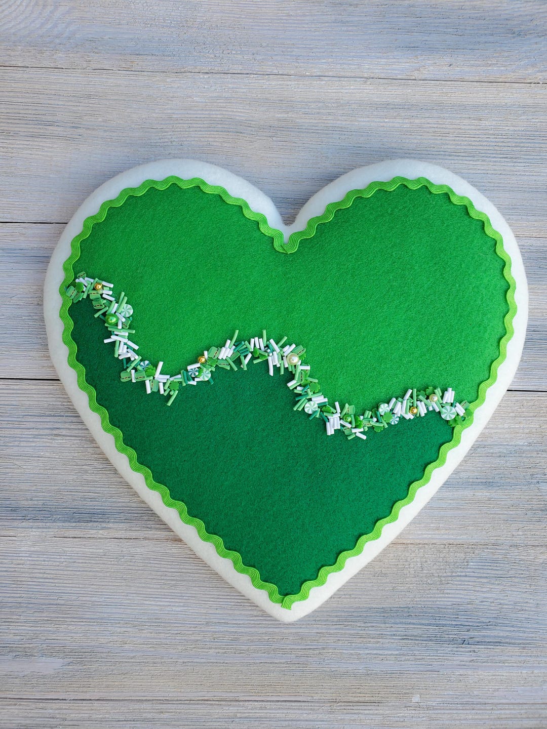 Felt Heart Sugar Cookie Wreath Attachment, Green Colorblock Squiggly ...