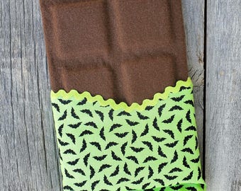 Giant Halloween fake chocolate bar, green bat wrapper, wreath attachment, candy bar