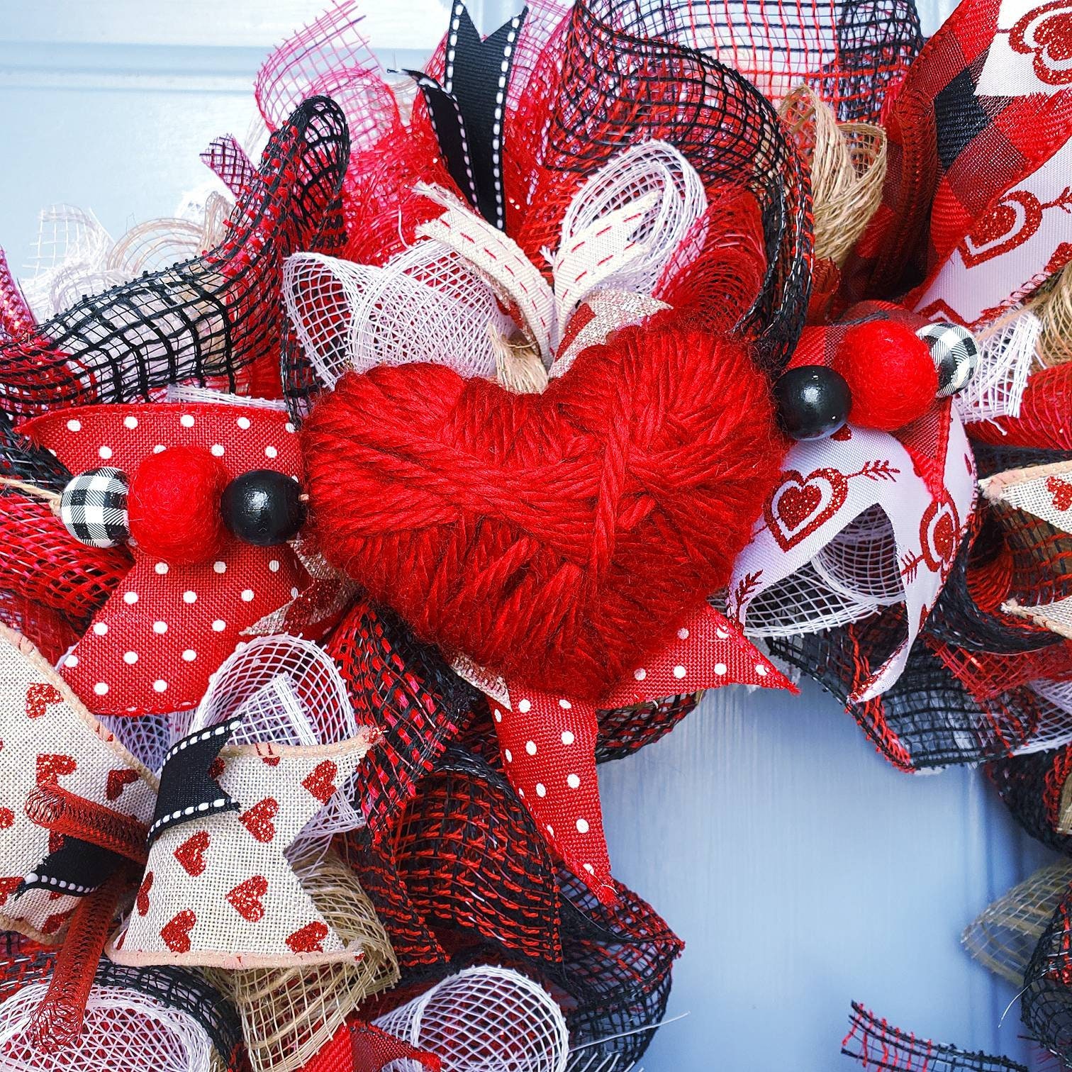 Valentine's Day Wreath for Front Door, Valentine Decor, Black and