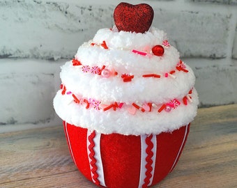 Valentine's Day fake cupcake, heart decor, cupcake wreath attachment