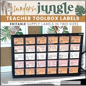 Neutral Colors Teacher Toolbox Printable Labels for Teacher Supplies| Jungle Theme Classroom Decor