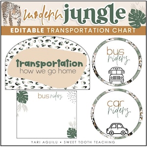 Classroom Decor | Student Transportation Chart | Modern Jungle Theme