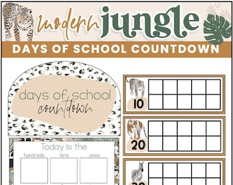 Days of School Kalender Display | Klassenzimmer Dekor | Dschungel Thema
