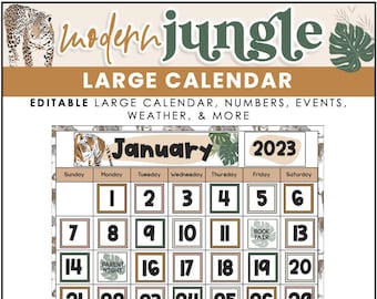 Printable Classroom Decor | Large Calendar | Modern Jungle Theme