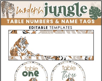 Class Table Numbers and Student Name Tags | Desk Tags for Classroom|Printable Classroom Decor | Jungle Theme | Digital Download