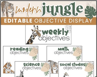 Printable Jungle Theme Classroom Decor | Learning Objectives Bulletin Board with Safari Animals