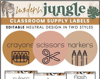 Supply Labels | Jungle Classroom Decor | Neutral Classroom Decorations