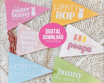 Easter Pennant Flag, Easter Basket Printable, Easter Printable, Easter Decorations, Flag, Pennant, Easter, Bunny, Easter Basket Stuffers