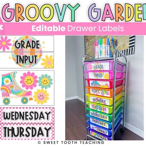 Groovy Klassenzimmer Schublade Etiketten für Rollwagen | DIGITALER DOWNLOAD