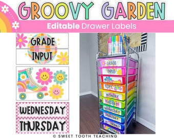 Groovy ladelabels in de klas voor rolwagentje | DIGITALE DOWNLOAD